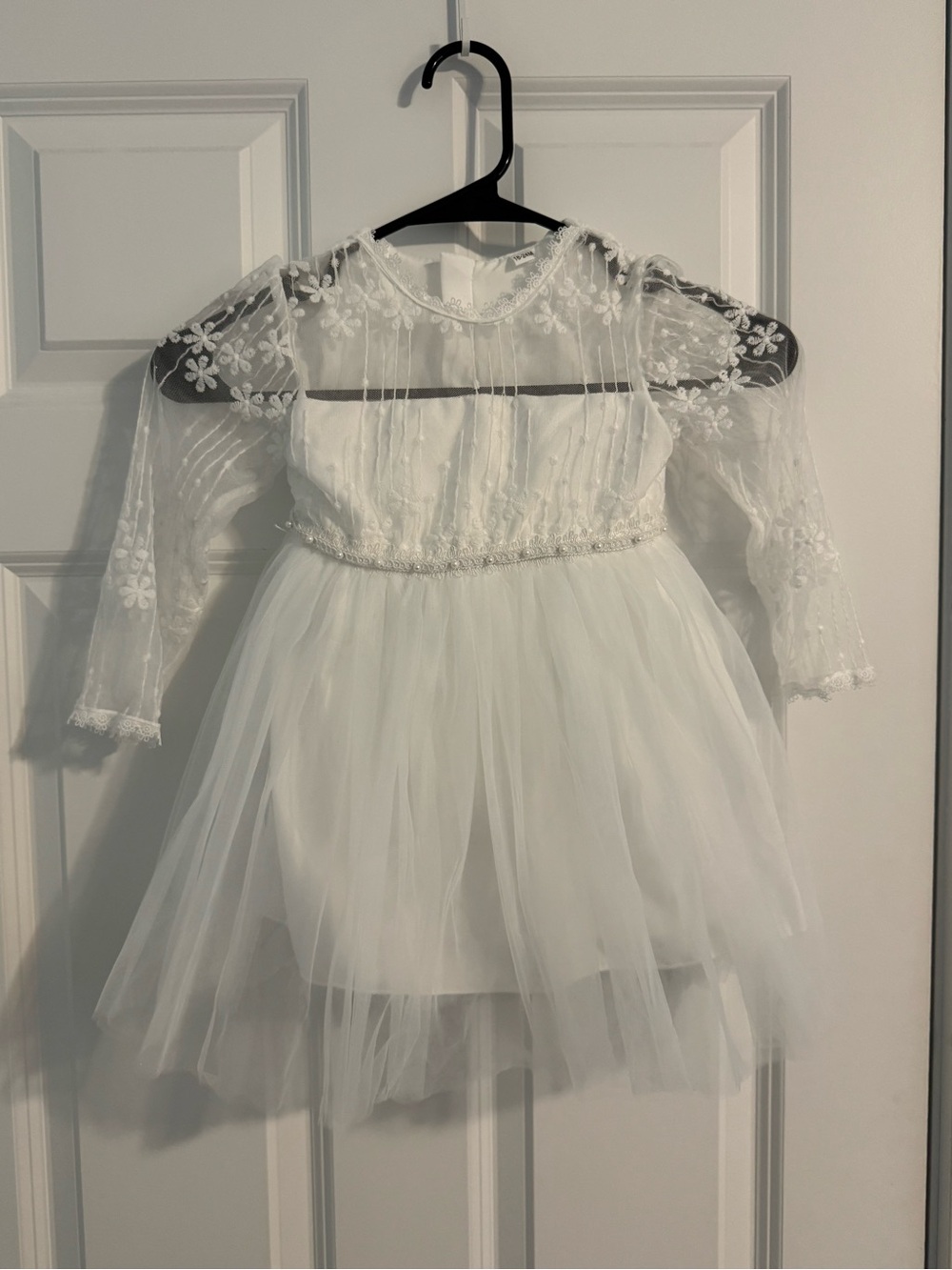 White Floral Lace Long Sleeve Toddler Dress